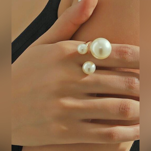 💥3for$28 New Faux Pearl Trio Adjustable Statement Ring Pearl Illusion Cuff Ring - Picture 3 of 16